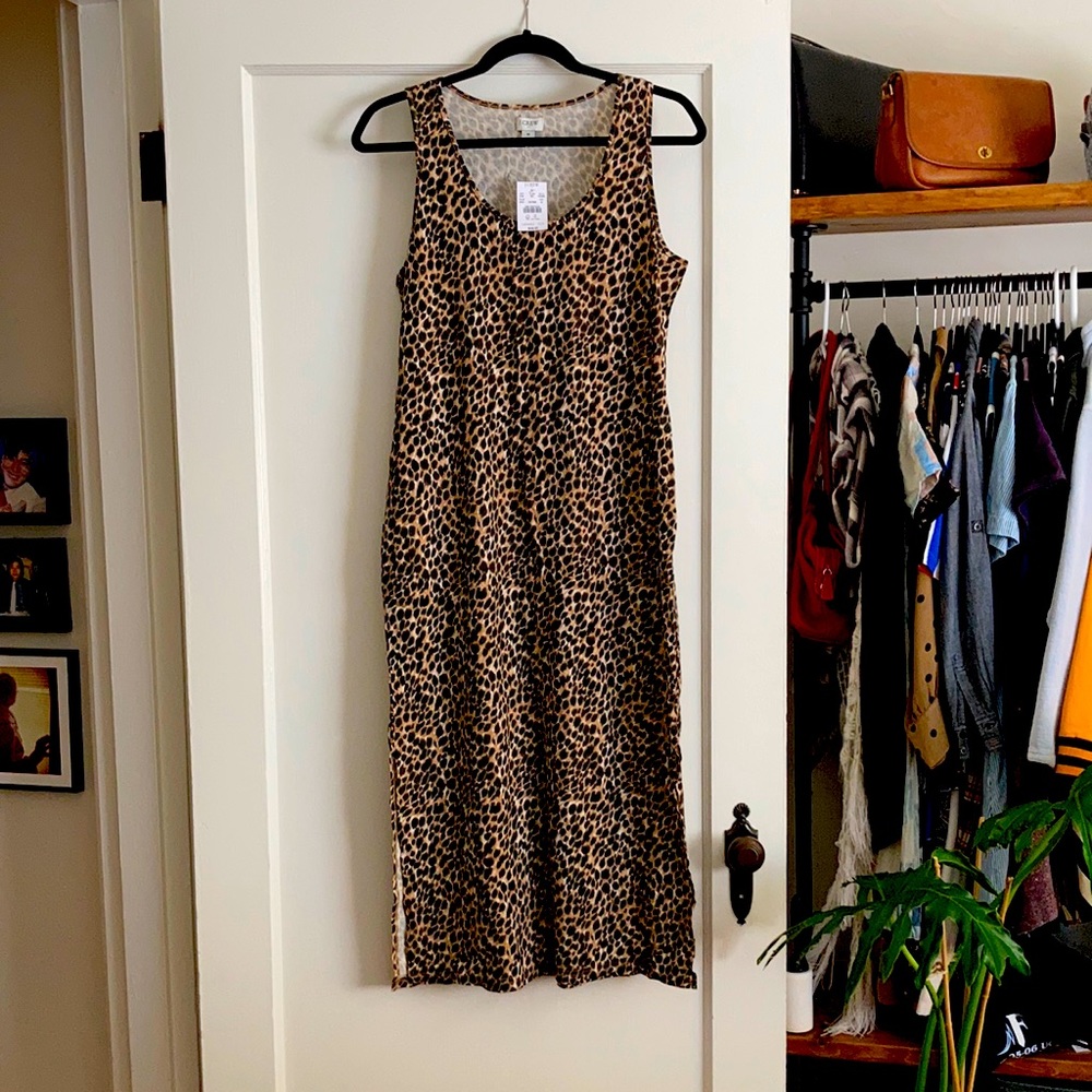 NWT J.Crew sleeveless knit midi dress leopard MED